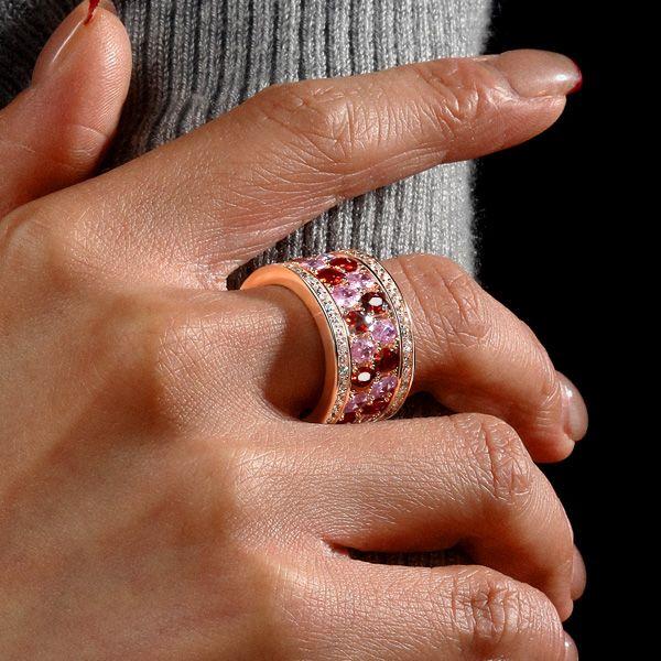Rose Gold Garnet & Pink Stone Multi-Row Statement Ring