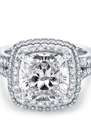 Halo Split Shank White Sapphire Engagement Ring - 925 Sterling Silver