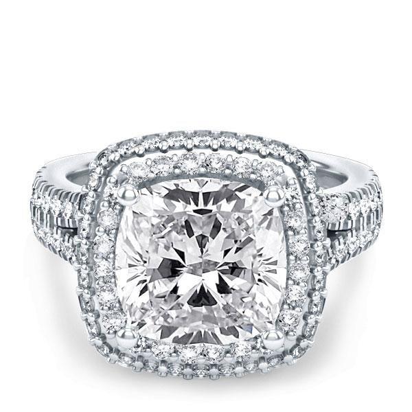Halo Split Shank White Sapphire Engagement Ring - 925 Sterling Silver