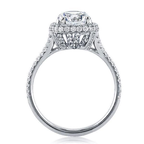 Halo Split Shank White Sapphire Engagement Ring - 925 Sterling Silver