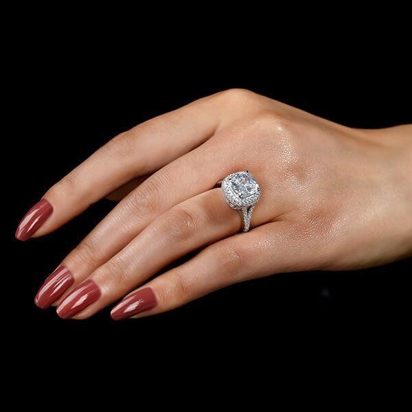 Halo Split Shank White Sapphire Engagement Ring - 925 Sterling Silver