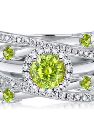 Halo Peridot Round Cut Engagement Ring Set for Women in 925 Sterling Silver