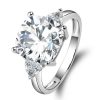 Three Stone Created White Sapphire Engagement Ring - 925 Sterling Silver