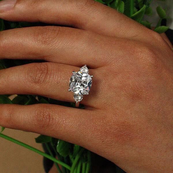 Three Stone Created White Sapphire Engagement Ring - 925 Sterling Silver