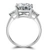 Three Stone Created White Sapphire Engagement Ring - 925 Sterling Silver