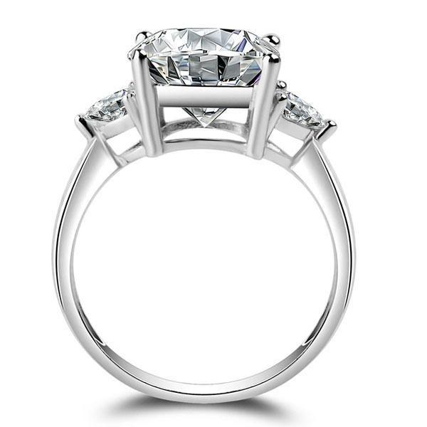 Three Stone Created White Sapphire Engagement Ring - 925 Sterling Silver