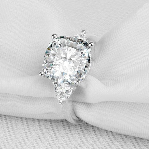 Three Stone Created White Sapphire Engagement Ring - 925 Sterling Silver