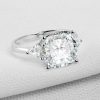 Three Stone Created White Sapphire Engagement Ring - 925 Sterling Silver