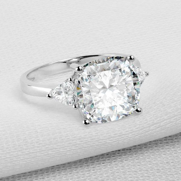 Three Stone Created White Sapphire Engagement Ring - 925 Sterling Silver