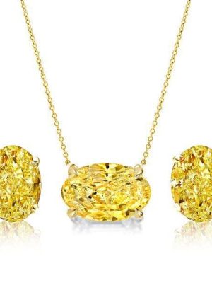 18K Gold Plated Sterling Silver Yellow Topaz Solitaire Necklace and Earrings Jewelry Set
