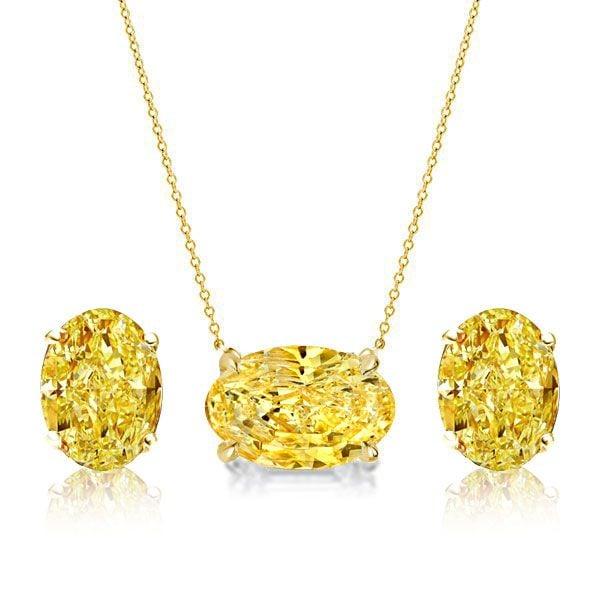 18K Gold Plated Sterling Silver Yellow Topaz Solitaire Necklace and Earrings Jewelry Set
