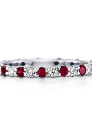 Eternity Wedding Band for Women in 925 Sterling Silver with White & Ruby Sapphires