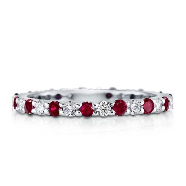 Eternity Wedding Band for Women in 925 Sterling Silver with White & Ruby Sapphires