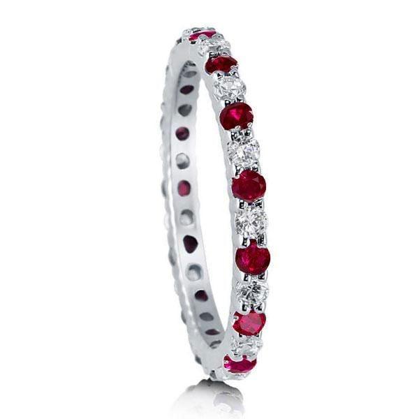 Eternity Wedding Band for Women in 925 Sterling Silver with White & Ruby Sapphires