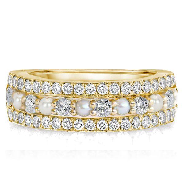 Pearl & Round Cut CZ Half Eternity Band in 18K Yellow Gold Plated Sterling Silver