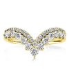 Golden V-Shaped Wedding Band - 18K Gold Plated Sterling Silver with Simulated Diamonds