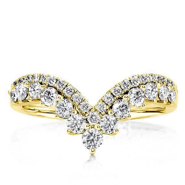 Golden V-Shaped Wedding Band - 18K Gold Plated Sterling Silver with Simulated Diamonds