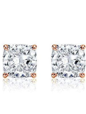 Cushion Cut Rose Gold Stud Earrings - 2.0 CT Simulated Diamond