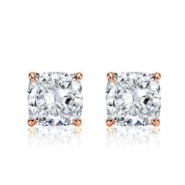 Cushion Cut Rose Gold Stud Earrings - 2.0 CT Simulated Diamond