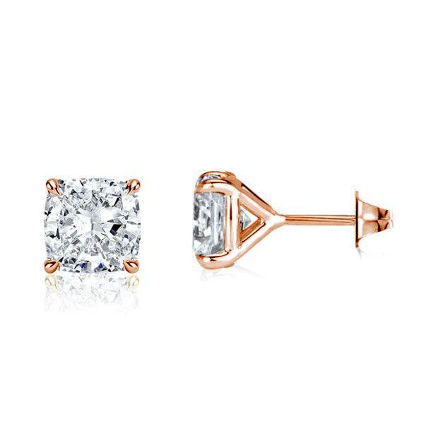 Cushion Cut Rose Gold Stud Earrings - 2.0 CT Simulated Diamond