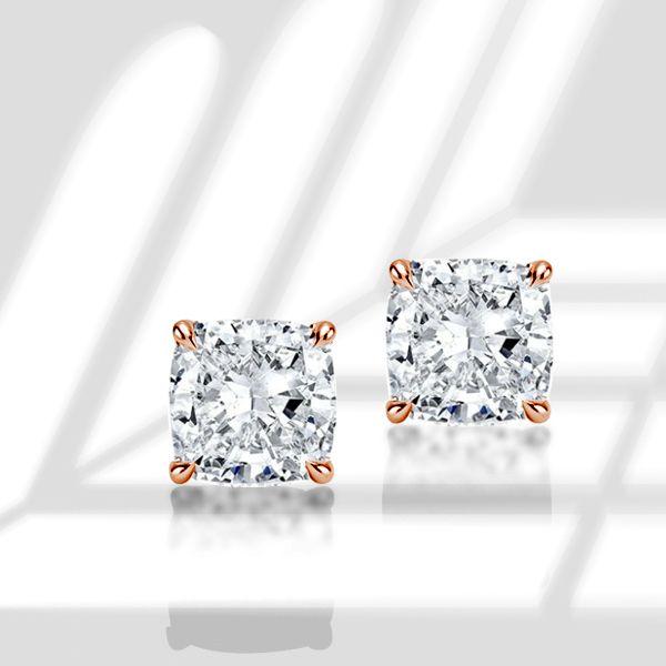 Cushion Cut Rose Gold Stud Earrings - 2.0 CT Simulated Diamond