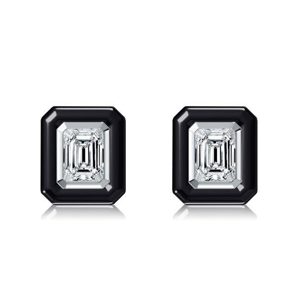 Emerald Cut White Sapphire Stud Earrings - Two Tone 925 Sterling Silver, 3.00 CT