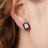 Emerald Cut White Sapphire Stud Earrings - Two Tone 925 Sterling Silver, 3.00 CT