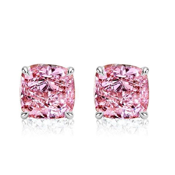 Cushion Cut Pink Stone Necklace and Earring Set in Rhodium-Plated Sterling Silver