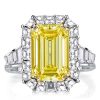 Yellow Sapphire Halo Engagement Ring Two-Tone 925 Sterling Silver