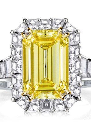 Yellow Sapphire Halo Engagement Ring Two-Tone 925 Sterling Silver
