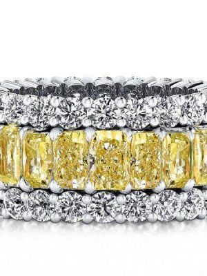 Radiant Cut Yellow Topaz Triple Row Wedding Band in Sterling Silver