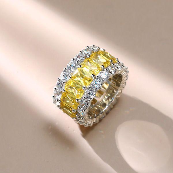 Radiant Cut Yellow Topaz Triple Row Wedding Band in Sterling Silver