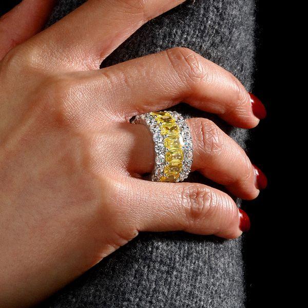 Radiant Cut Yellow Topaz Triple Row Wedding Band in Sterling Silver