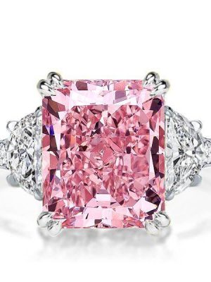Pink Sapphire Sterling Silver Engagement Ring for Women - 5.00 CT Center Stone