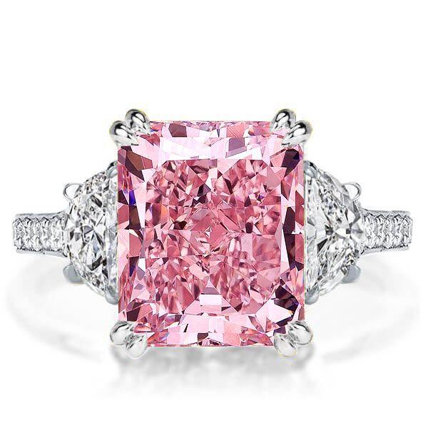 Pink Sapphire Sterling Silver Engagement Ring for Women - 5.00 CT Center Stone