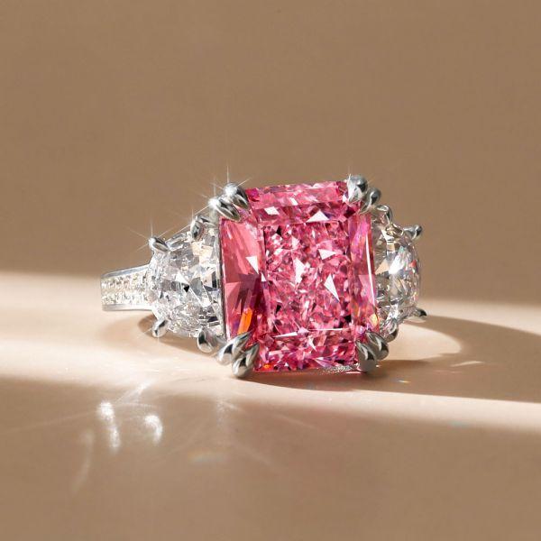 Pink Sapphire Sterling Silver Engagement Ring for Women - 5.00 CT Center Stone