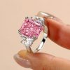 Pink Sapphire Sterling Silver Engagement Ring for Women - 5.00 CT Center Stone