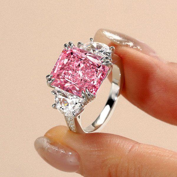 Pink Sapphire Sterling Silver Engagement Ring for Women - 5.00 CT Center Stone
