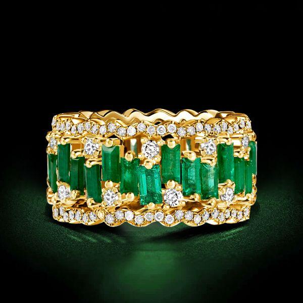 Emerald Cut Baguette Wedding Band - 18K Rose Gold Plated Sterling Silver - 12.5 CTW