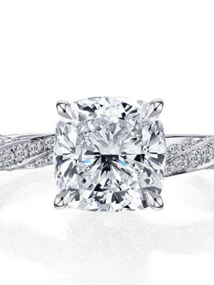 Twist Shank White Sapphire Engagement Ring - Sterling Silver