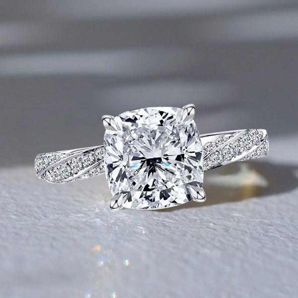 Twist Shank White Sapphire Engagement Ring - Sterling Silver