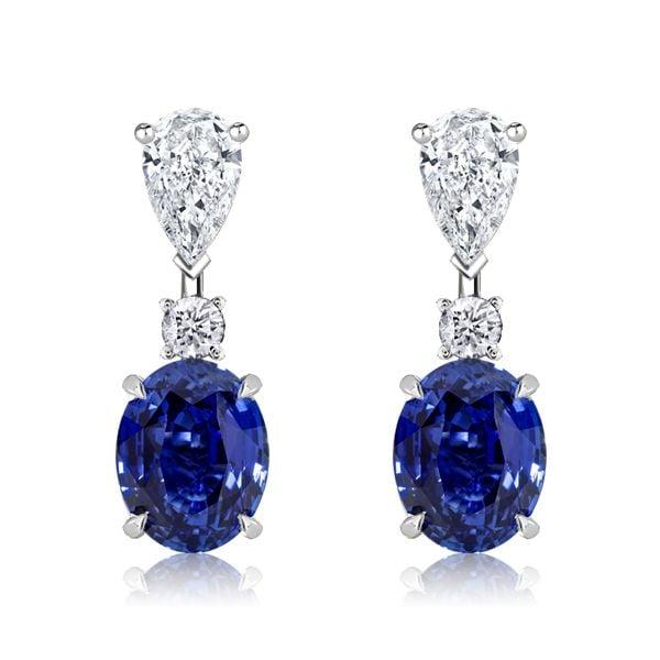 Oval Cut Blue Sapphire Drop Earrings for Women in 925 Sterling Silver