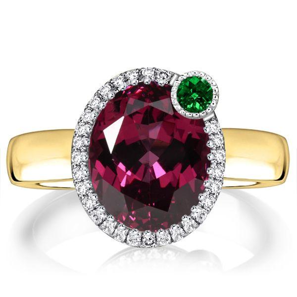 Two-Tone Halo Oval Ruby & Sapphire Engagement Ring - Sterling Silver