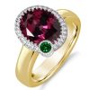 Two-Tone Halo Oval Ruby & Sapphire Engagement Ring - Sterling Silver