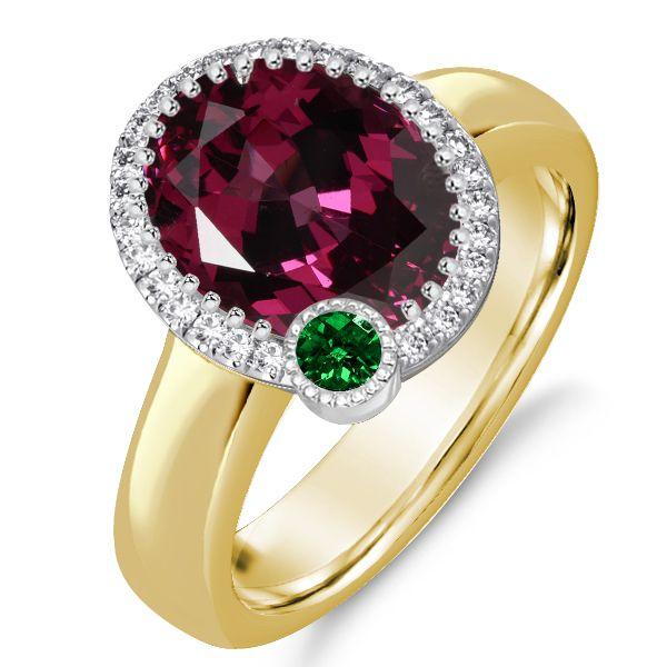 Two-Tone Halo Oval Ruby & Sapphire Engagement Ring - Sterling Silver