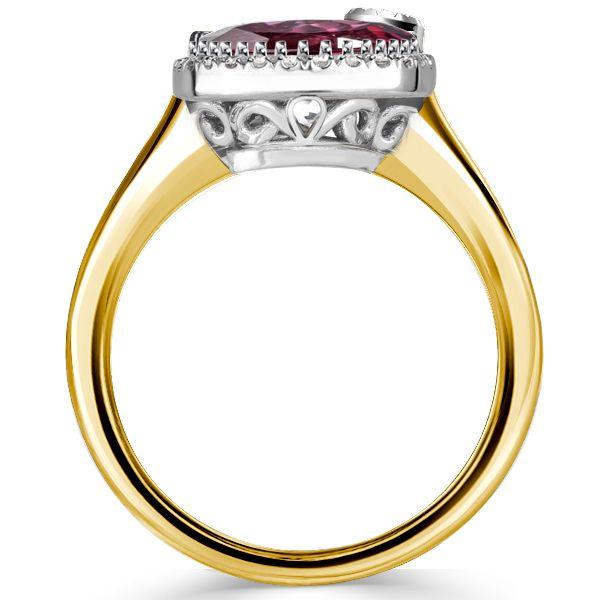 Two-Tone Halo Oval Ruby & Sapphire Engagement Ring - Sterling Silver