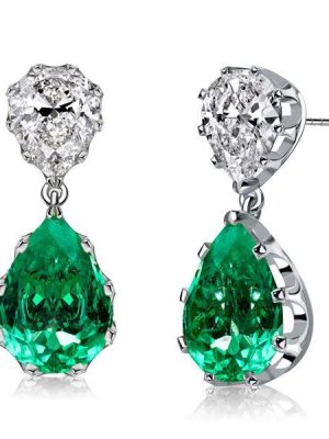 Pear-Shaped Emerald Sapphire Drop Earrings in Sterling Silver