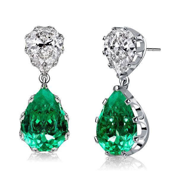 Pear-Shaped Emerald Sapphire Drop Earrings in Sterling Silver