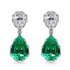 Pear-Shaped Emerald Sapphire Drop Earrings in Sterling Silver