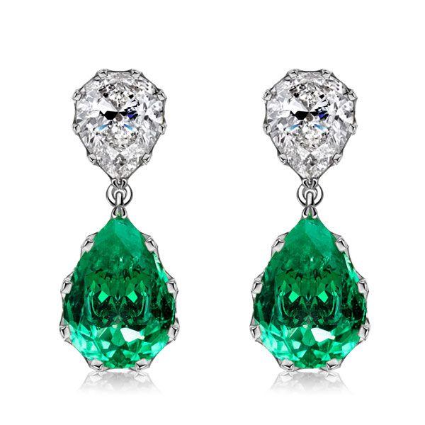 Pear-Shaped Emerald Sapphire Drop Earrings in Sterling Silver